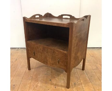 A burr walnut tray top commode by Whytock &amp; Reid of Edinburgh, first half of the 20th century, with hinged back and mahog