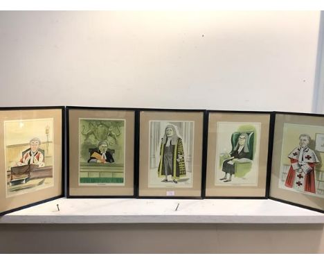 David Langdon O.B.E., F.R.S.A. (British, 1914-2011), a set of five caricatures of High Court judges and politicians, c. 1960 