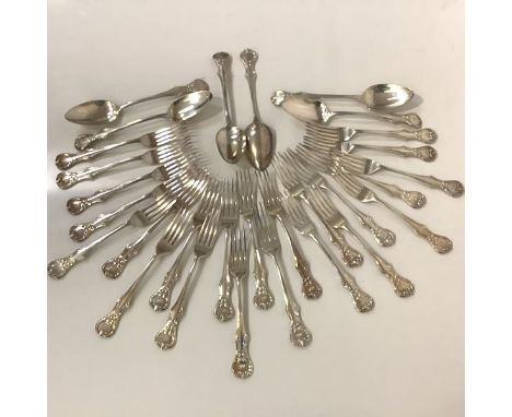 A mid-19th century partial silver flatware service in the rare Victoria pattern, William Bateman &amp; Daniel Ball, London 18