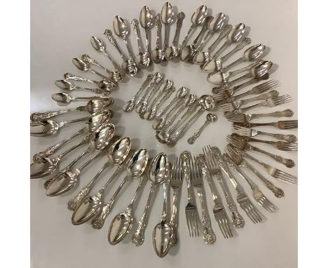 An extensive mid-19th century Scottish silver partial flatware service in the Queen's pattern, J. &amp; W. Mitchell, Glasgow,