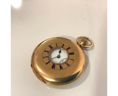 A late Victorian 18ct gold half-hunter pocket watch, the case hallmarked for London 1900, the white enamel dial with subsidia