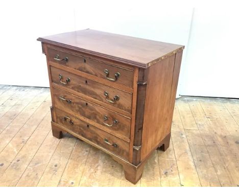 A 19th century mahogany chest in the George III style, of small proportions, the four long drawers with quarter pilasters, ra