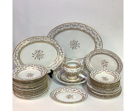 A rare Flight Barr &amp; Barr, Worcester partial dinner service, early 19th century, in an Angouleme Sprig pattern of blue co