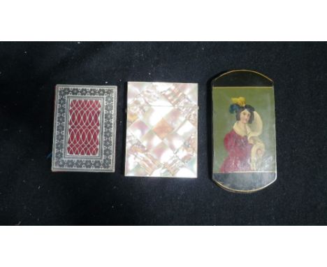 A mother-of-pearl card case, another and a Scottish spectacle case