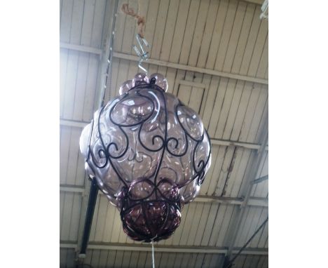 A Venetian blown purple glass hall lantern