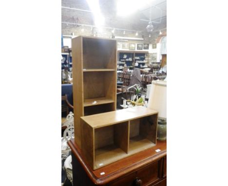 Rowley Gallery: A light oak bookshelf, stamped to the interior and another similar, with rear label