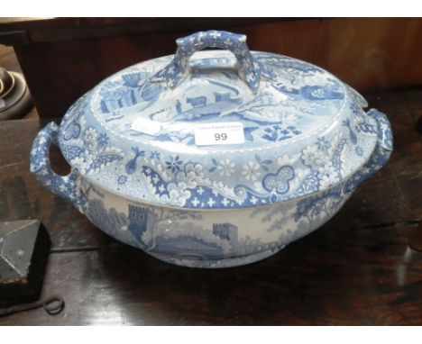A 19th century Spode blue and white transfer decorated tureen 