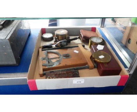 A set of graduated weights, compass and other sundry items