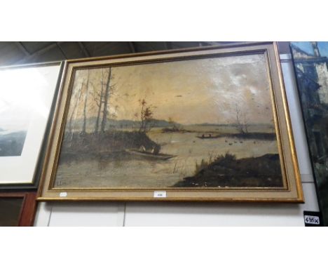 L Leader: An oil on canvas Duck hunting scene, late 19th century, oil on canvas