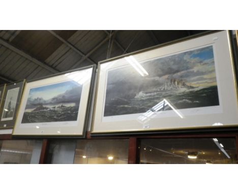 After G Carlton Hobbs: A limited edition print, 'Battleship Bismark', 18/500 and another 'HMS Hood', 18/500, signed by the ar