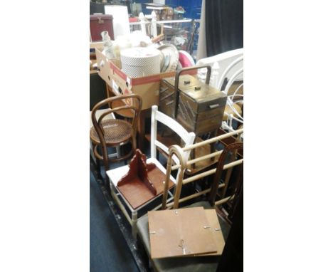 A standard lamp, Georgian dining chair, pine towel rail and similar small items of furniture (as lotted)