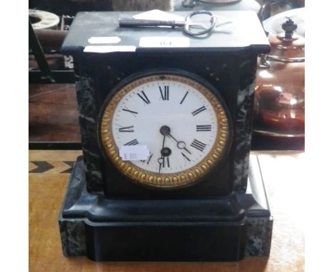 A 19th century slate cased mantel clock (key and pendulum in office)