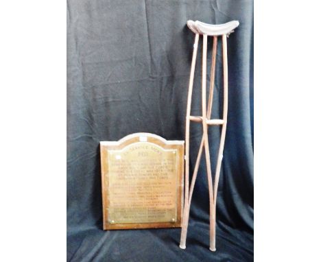 Military Interest: An engraved brass and oak mounted plaque, engraved 'Ex Serviceman's Bed', 'This bed was endowed for the be