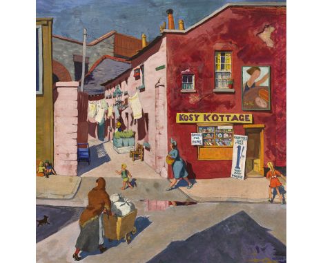 Harry Kernoff RHA (1900-1974) QUEEN'S MEWS COURT, STORE STREET, DUBLIN, c.1939-1940 oil on panel signed lower right; inscribe