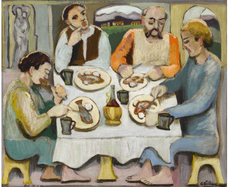 Gerard Dillon (1916-1971) THE FISH EATERS, 1946 oil on board signed lower right; Arts Council of Ireland label on reverse 17¼