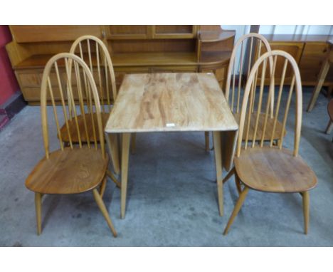 An Ercol elm and beech Windsor drop-leaf table and four Quaker chairs 