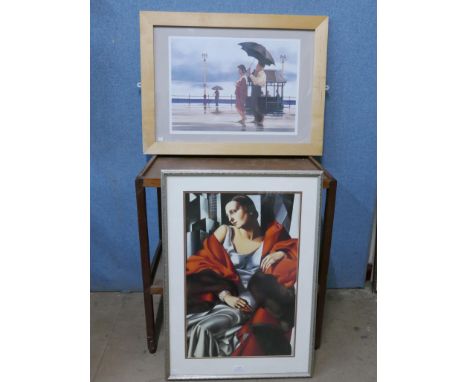 A Tamara de Lempicka print and a Jack Vettriano print, framed 