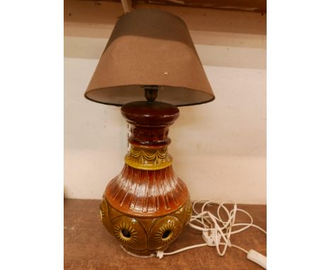 A West German brown and green glazed table lamp 