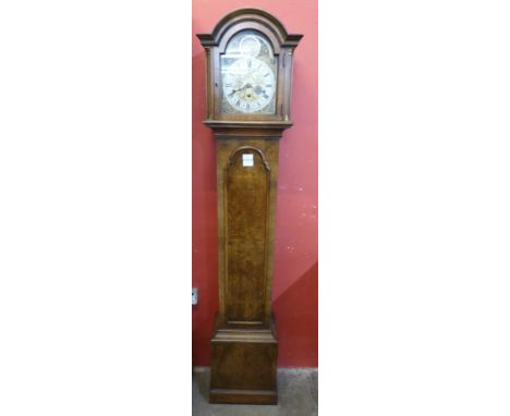 A Queen Anne style figured walnut dwarf longcase clock 