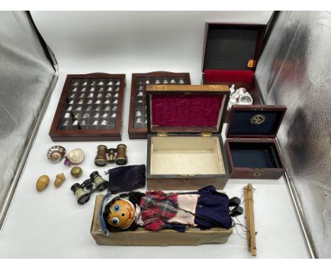 Collection of Porcelain Thimbles and Bells, along with Opera Glasses, Puppet, and other. 