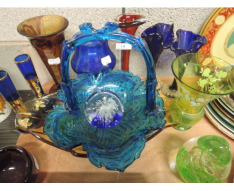 A selection of glass including Swedish art glass vase and paperweights etc