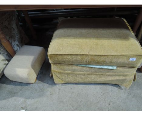 A gold pouffe and a cream foot stool