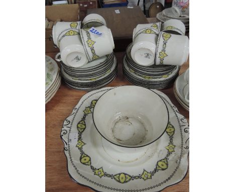 A part Sutherland tea service with yellow and black decoration