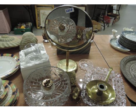 A selection of glassware and brass including mirror and night stick etc