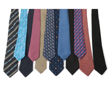 Eight Hermès Gentlemen's Silk Ties, and four others comprising Mulberry, Turnbull &amp; Asser, Fendi and Celine (12)