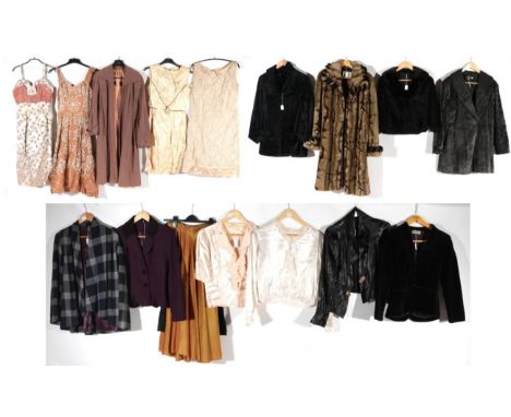 Assorted Circa 1940s and Later Ladies Costume and Accessories, comprising a Chamonix faux fur animal print coat with 'bound' 