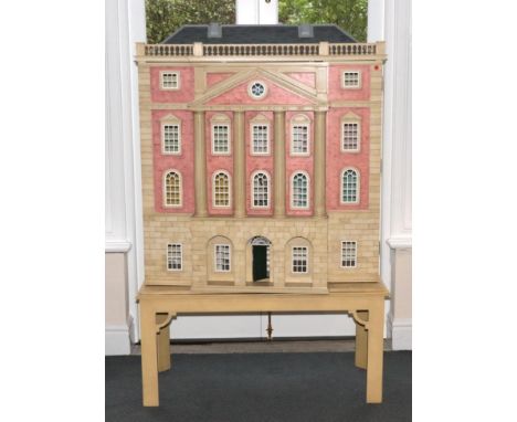 Large Modern Dolls House Designed by Christopher Cobb for the Singing Tree, London 1999, with painted brick facade, classical