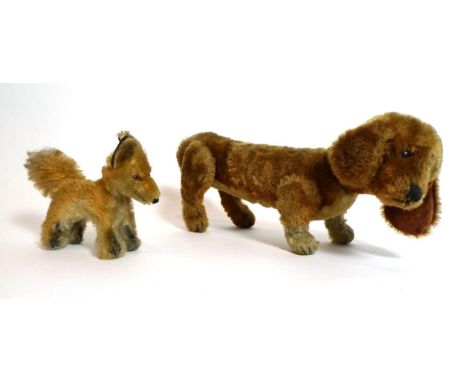 First Half 20th Century Steiff Jointed Dachshund, lacking ear button, with small boot button eyes and stitched nose and mouth