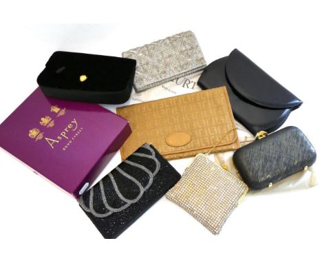 Group of Assorted Vintage and Modern Designer Evening Bags, comprising a Rodo hard case clutch bag with gilt metal fittings a