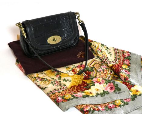 Mulberry Small Black Congo Leather Handbag, flap closure secured by signature brass 'postman's lock' fastening, with detachab