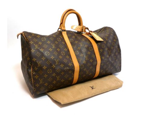 Louis Vuitton 'Keepall 55' Monogram Weekend / Overnight Bag, trimmed in tan leather, with detachable leather luggage tag, loc