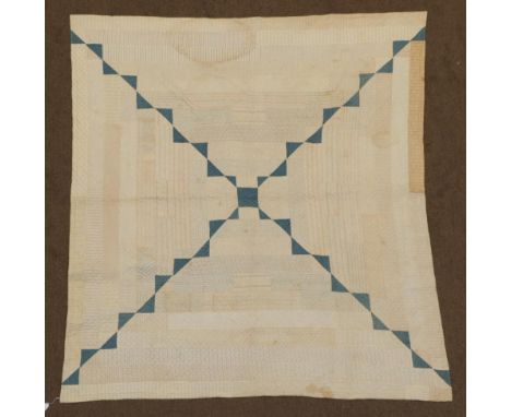 Late 19th Century Cotton Sateen Patchwork Durham Quilt, medallion style with block centre and multi borders, incorporating pa