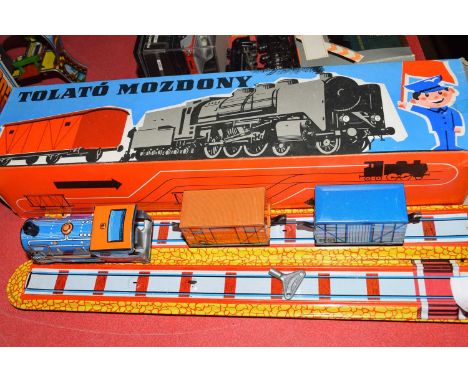 Hungarian Tolato Mozdony clockwork model train with track, with original box