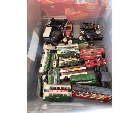 One box mixed toy vehicles to include a range of buses - Corgi and EFE plus various modern Chinese models of vintage cars