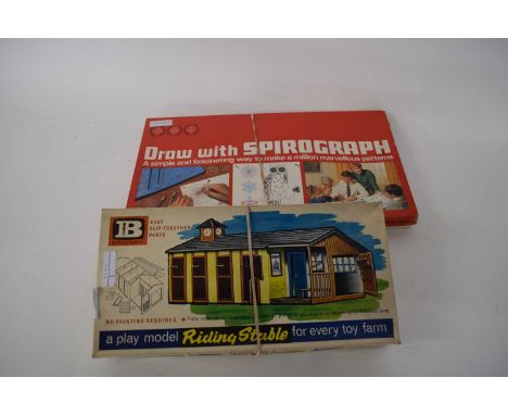 Britains models riding stable together with a vintage Spirograph drawing set