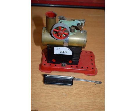 Small methanol engine set on red metal base, unbranded, 14cm high
