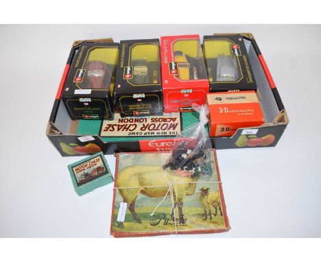 Mixed Lot comprising four boxed Burago Collectors toy cars to include Bugatti and Jaguar, together with a vintage sheep jigsa