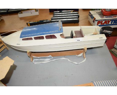 Scratch built model boat with outboard engine, 64cm long