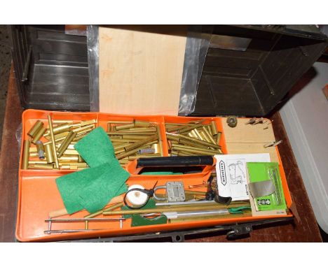 Small plastic toolbox containing various brass pipe, various tools etc