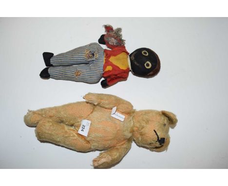 Vintage teddy bear with articulated arms and legs together with a further soft toy (very play worn condition) (2)