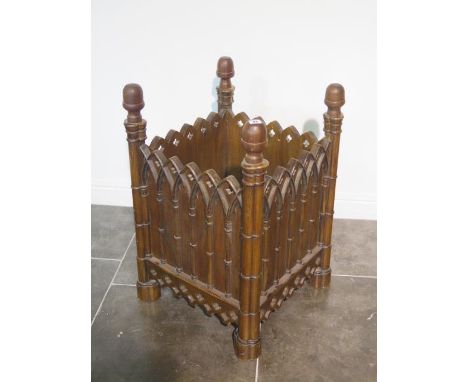 A large Gothic style oak planter / country house stick stand, 84cm tall x 53cm x 53cm, in sturdy condition 