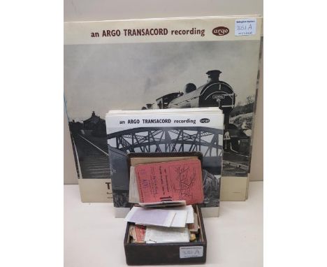 A quantity of vintage railway tickets and 15 'Argo' transacord records, minor age related wear 