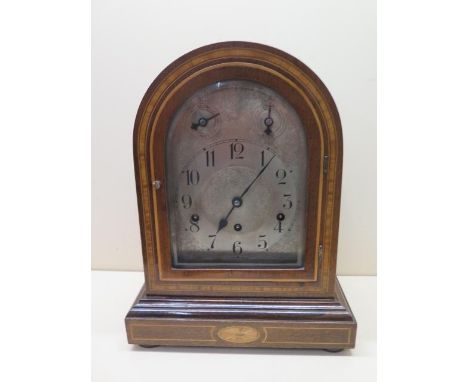 A German inlaid mahogany bracket / table clock striking on five rods, 38cm tall, running and in generally good condition 