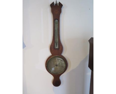 A 19th century shell inlaid mahogany barometer with thermometer 