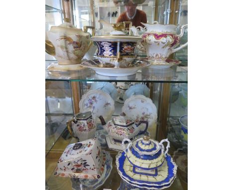 A collection of assorted 19th century tea and table ware including a Grainger Worcester tureen, please note there is wear and