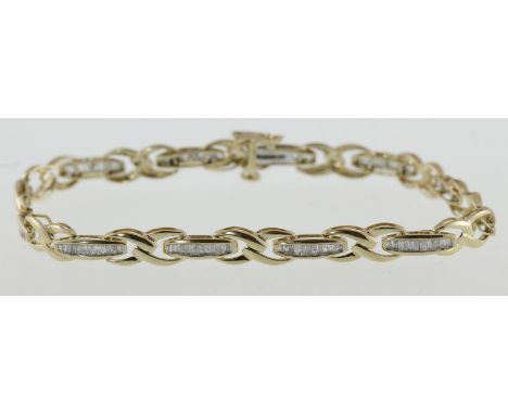 A 9ct H/M baguette diamond set panel bracelet, approx total diamond weight 1.00ct & 6.6gms